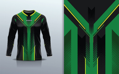 Sport jersey long sleeve design template mockup stripe line racing for motocross motorcycle football soccer, racing, e sports, green black color © Nimpuna O