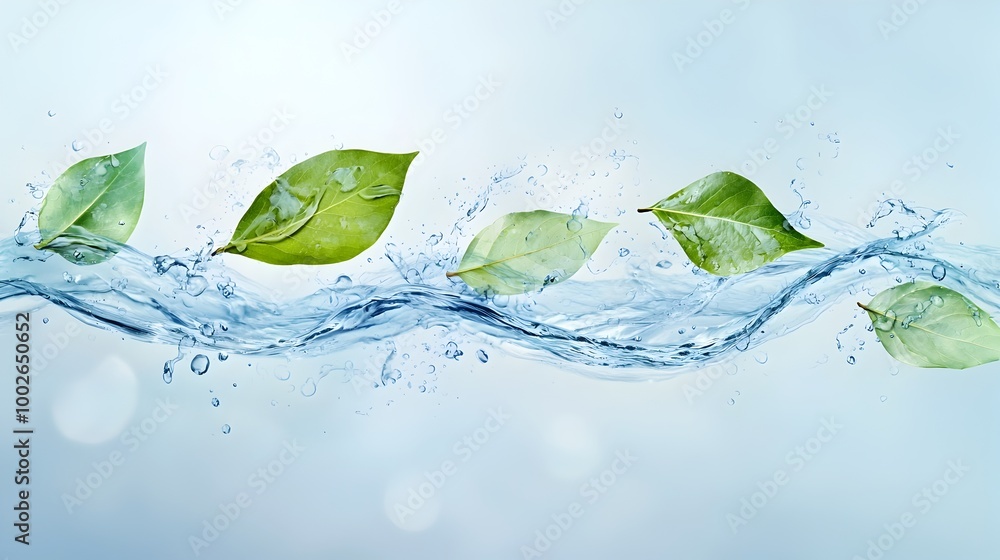 Poster serene abstract leaves flowing like gentle water in harmonious curve