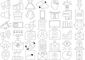 Digital marketing icon set for logo and T-Shirt. Thin line art editable stroke.