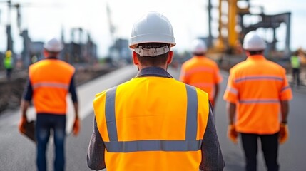 Roadwork in progress, construction team overseeing asphalt paving, industrial development
