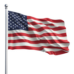 Fototapeta premium American flag, vibrant colors, flowing fabric, isolated on white background. transparent background