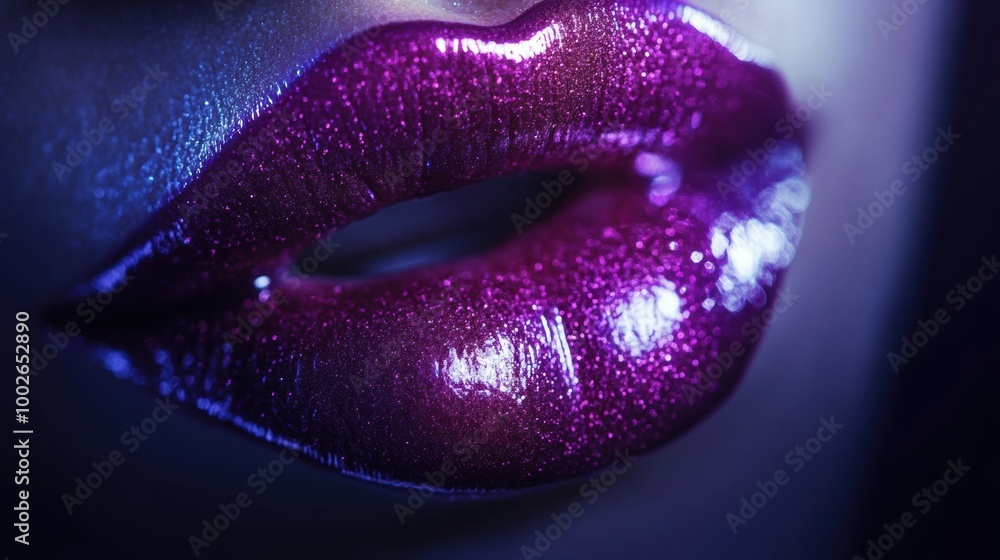 Poster glossy lips with vibrant shine displayed in close-up, capturing the beauty of a beauty routine in so