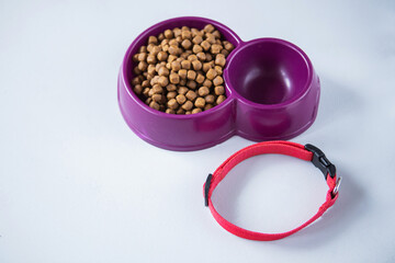 burgundy bowl with cat dog food