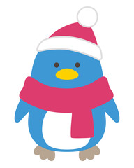 冬のペンギンのベクターイラスト。クリスマス、帽子、マフラー、鳥