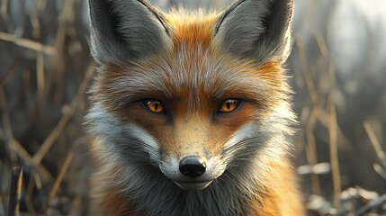 Obraz premium A stunning portrait of a fox in its natural habitat, evoking feelings of curiosity and awe.