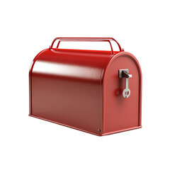 Red mailbox with a handle, isolated on a white background. transparent background