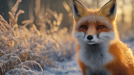 Fototapeta premium Red fox in a snowy forest