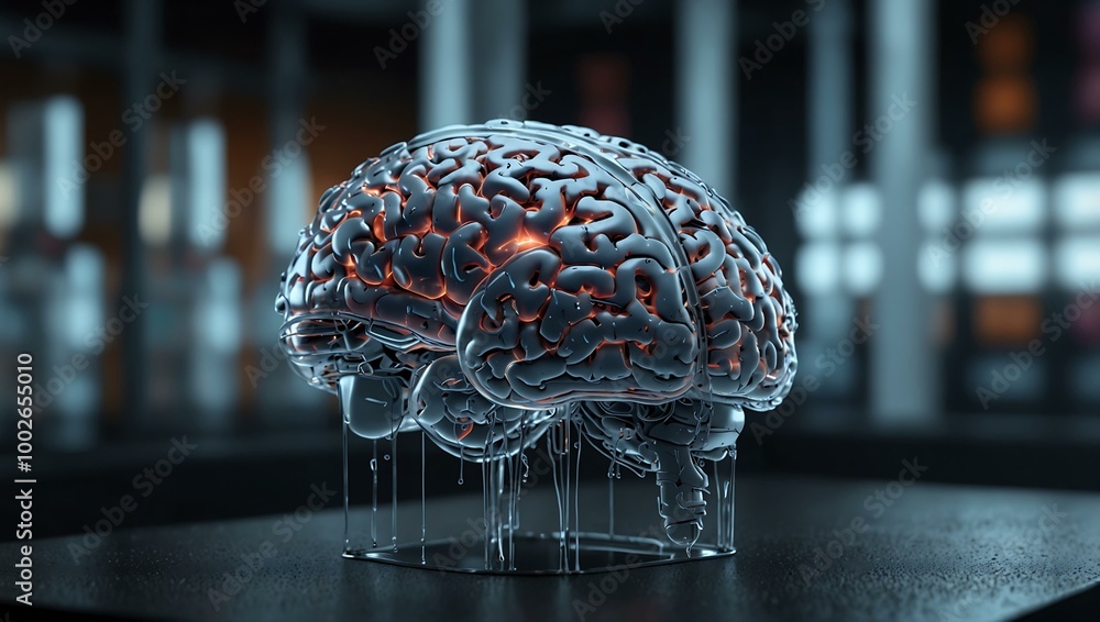Poster transparent digital brain in a beverage factory with ai networks.