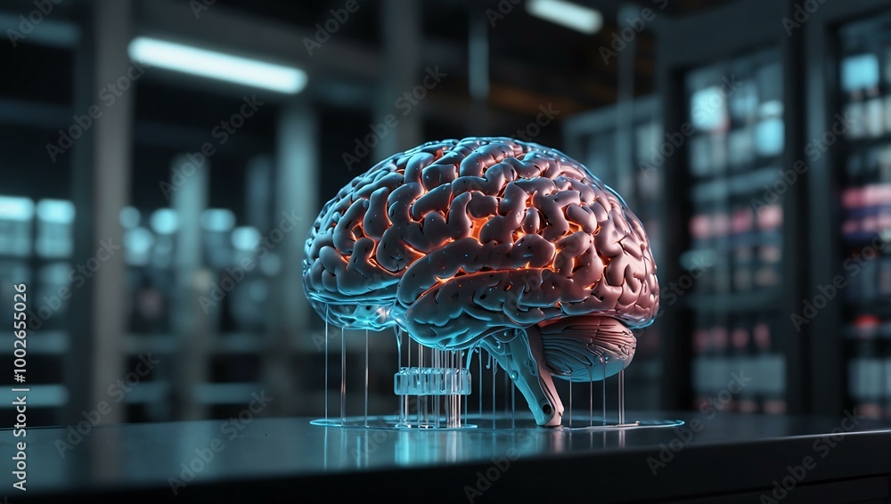 Poster transparent digital brain in a beverage factory with ai networks.