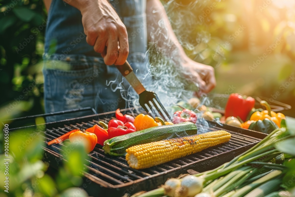 Wall mural summer grilling vegetables outdoors