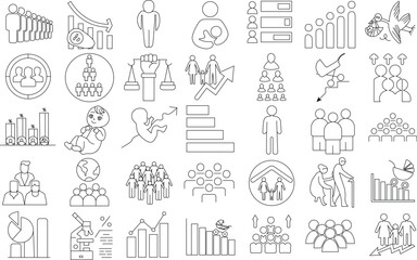 Population icon set for logo and T-Shirt. Thin line art editable stroke.