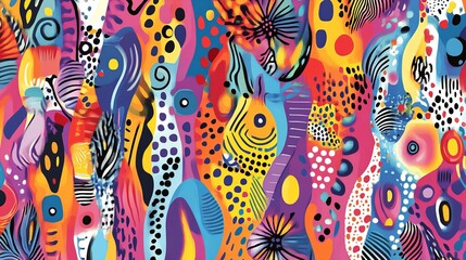Vibrant abstract art with colorful shapes and patterns, perfect for adding a splash of energy to any space.