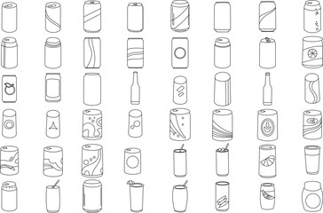 Soda can icon set for logo and T-Shirt. Thin line art editable stroke.