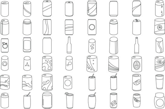 Soda can icon set for logo and T-Shirt. Thin line art editable stroke.