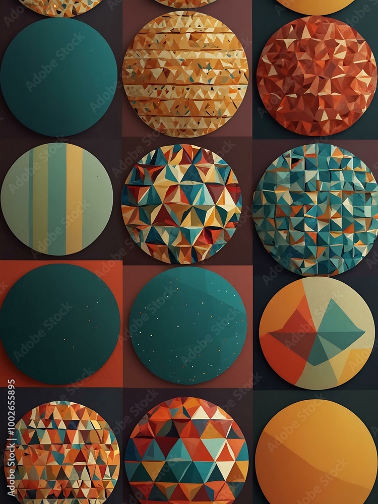 Poster trendy round shapes with triangular designs for various applications.