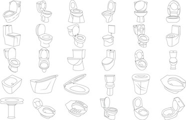 Toilet bathroom icon set. Thin line art editable stroke.