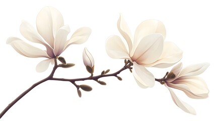 Obraz premium Minimalist Magnolia Branch with Delicate White Petals on Clean Background