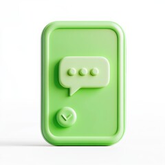 A detailed 3D icon of a green mobile phone with a floating chat symbol, representing connection and communication, against a clean white backdrop