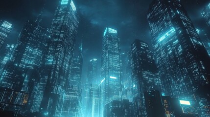 Obraz premium Futuristic Cityscape at Night with Neon Lights
