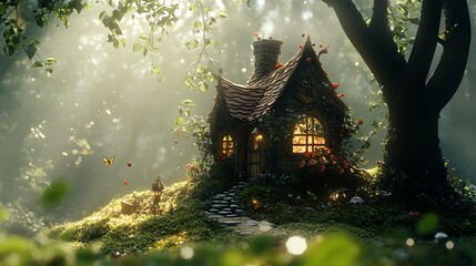 Fototapeta premium Fairy house woods with green nature picture