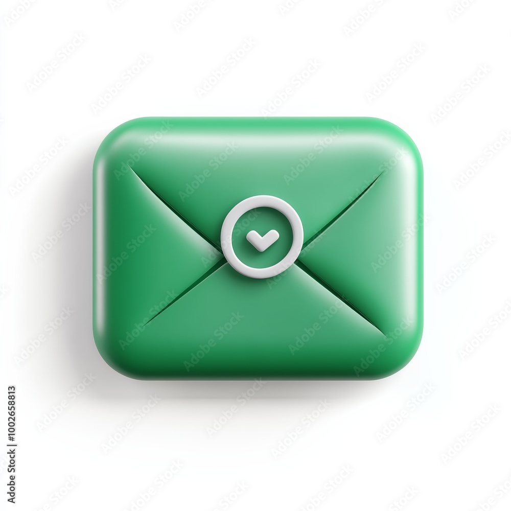 Poster a sleek 3d icon of a green envelope with a chat symbol, representing email communication and online 