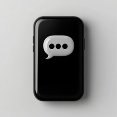 An elegant and minimalist design of a black phone icon with a floating message bubble, illustrating customer support, against a white background