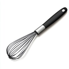 A sleek black whisk, perfect for blending ingredients and creating smooth mixtures in the kitchen.