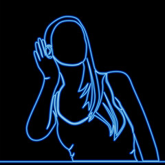 The woman makes a gesture to listen carefully icon neon glow vector illustration concept