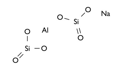 sodium aluminosilicate molecule, structural chemical formula, ball-and-stick model, isolated image e554