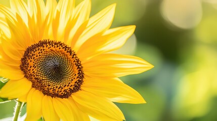 Obraz premium A vibrant sunflower basking in sunlight, showcasing its bright yellow petals and striking center, perfect for cheerful designs.