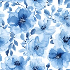 Elegant Blue Watercolor Flowers Isolated on White Illustration