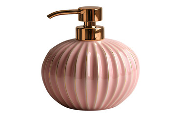 Elegant Pink and Gold Soap Dispenser with Fluted Design, Isolated on transparent Background