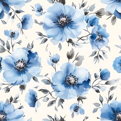 Blue Watercolor Flower Background Isolated on White Illustration