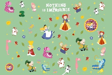 Alice in wonderland pattern illustration