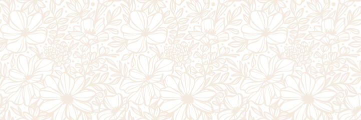 White flower banner, seamless repeating flower print cover background, elegant spring vintage wallpaper