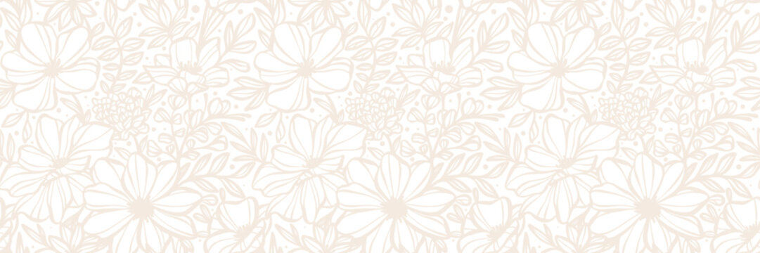Fototapeta White flower banner, seamless repeating flower print cover background, elegant spring vintage wallpaper