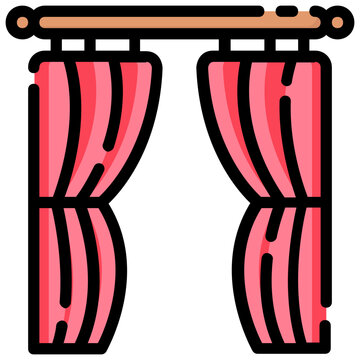 pink curtains hanging on wooden rod clip art preview