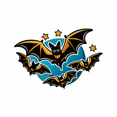 A flock of bats soaring through a dark sky illuminated by twinkling stars.