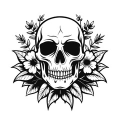 Fototapeta premium A skull surrounded by vibrant flowers.