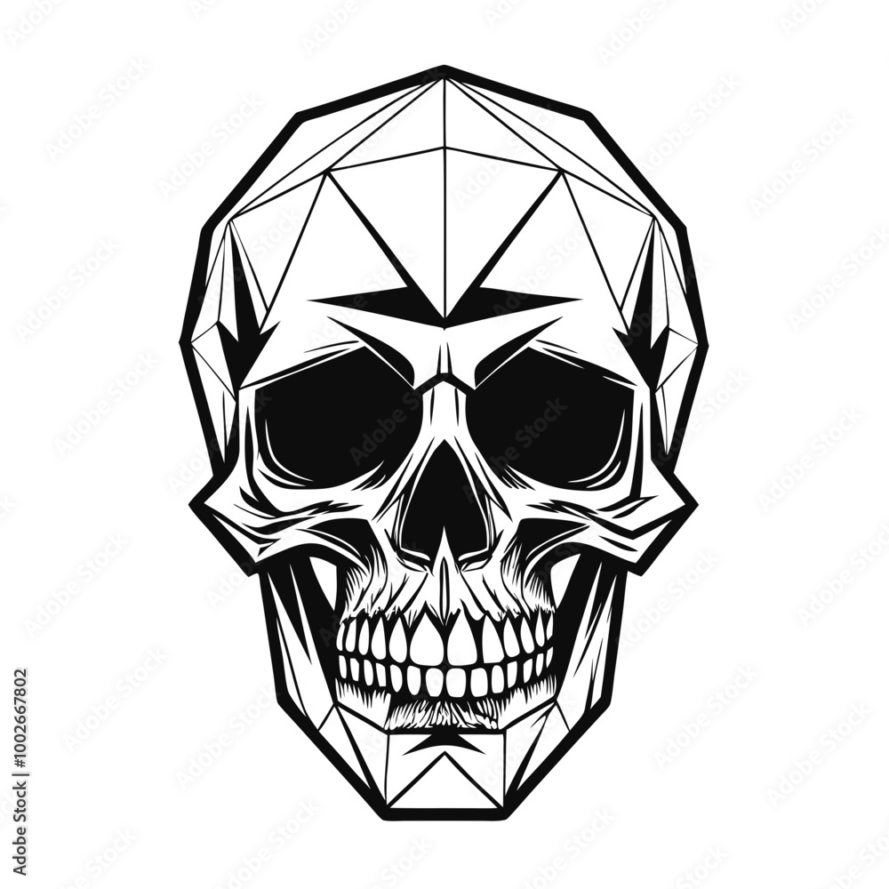 Poster a minimalist skull design created using geometric shapes.