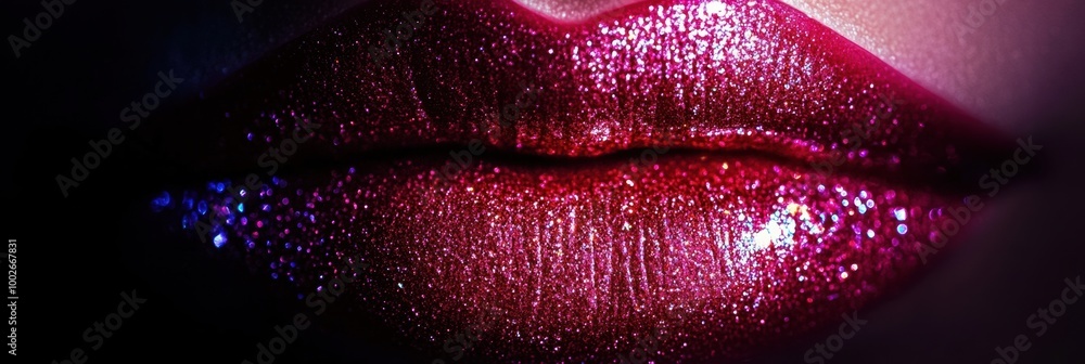 Aufkleber close-up of glossy lips with a vibrant shiny finish showcases bold color and alluring texture, perfe