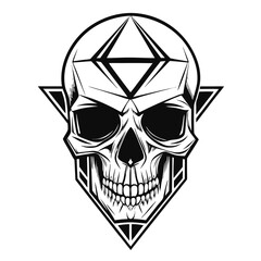 Minimalist skull design with geometric shapes.
