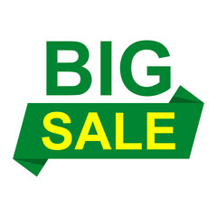 BIG SALE Promotional Tag with Bold Green Ribbon, Isolated on White Background. Flat Style Icon or Symbol for Advertising and Marketing, Editable Scalable Vector Illustration EPS
