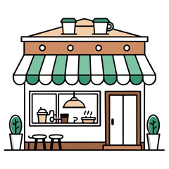 Obraz premium Hand-drawn illustrations of coffee shop interiors and exteriors.