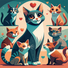 Fototapeta premium A visual representation of how cats use body language, facial expressions, and vocalizations to communicate their feelings, such as happiness, anger, fear, and affection.