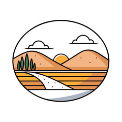 Fototapeta premium A minimalist landscape with a sunset gradient, featuring a single, silhouetted mountain range in the distance.