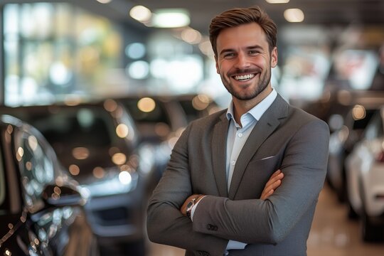 Confident Sales Team in Showroom: Smiling Professionals Showcase Customer Engagement