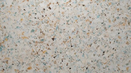 Terazzo mosaic floor surface with bright colored tales. Blue, red, orange, white pieces