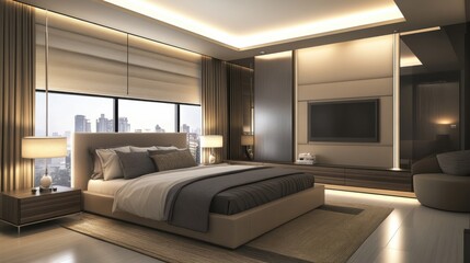 Contemporary and Elegant Bedroom Design Featuring Neutral Tones for a Modern Aesthetic