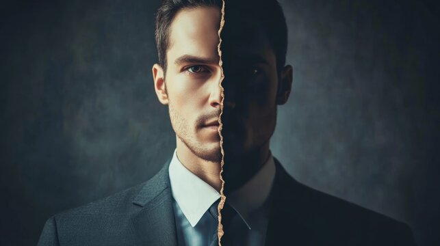 Businessman in split personality concept